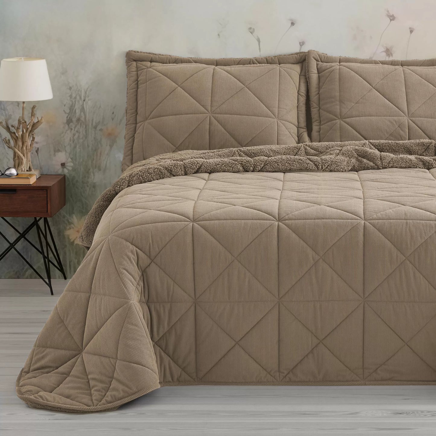 Couette effet mouton toucher velours camel - Aruna